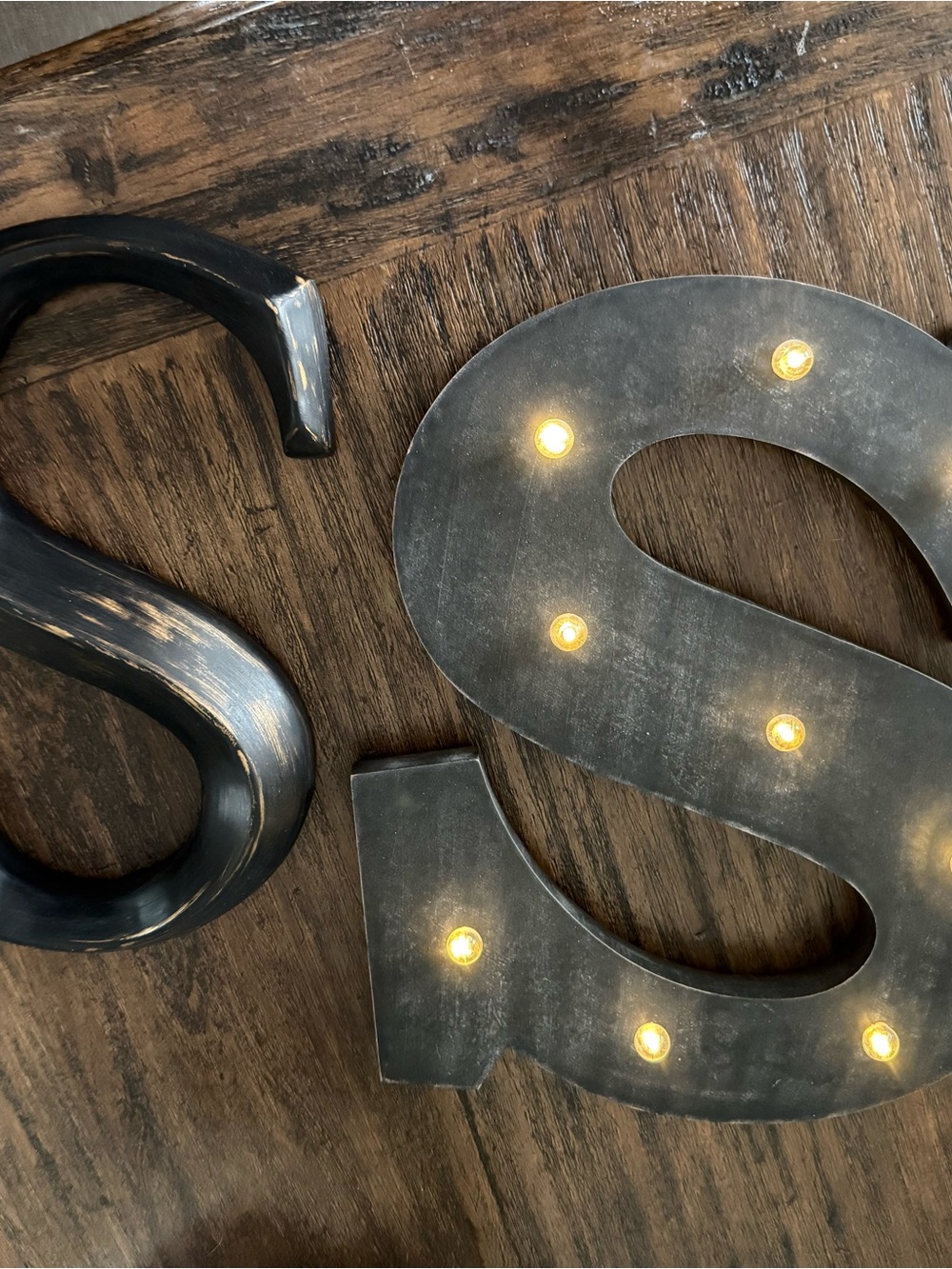 Black LED Marquee Letter S Accent Light - Rustic Metal Finish